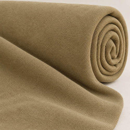 Styled product photograph of Camel Poly Cotton Fleece Fabric, 50% Polyester 50% Cotton 22 oz Heavyweight, Hoodie Jogger Fabric, Sold by the Yard; original photographs follow.