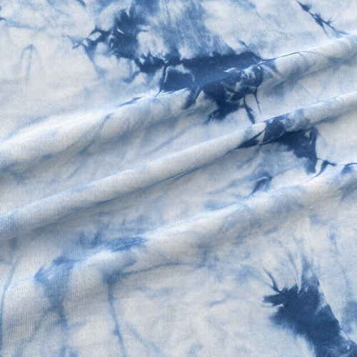 60" Bamboo 4-Way with Spandex Baby Blue Tie Dye Jersey Knit Fabric — styled fabric photograph