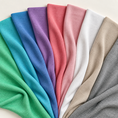 60" Bamboo & Rayon 4-Way with Spandex Light Colors Solid Knit Fabric — full 9-color fabric range