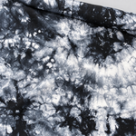 Black & White bamboo spandex tie-dye jersey knit fabric, styled close-up