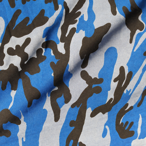 60" 100% Tencel Lyocell Chambray Blue Camouflage Camo Print Apparel Fabric By the Yard — styled fabric photograph