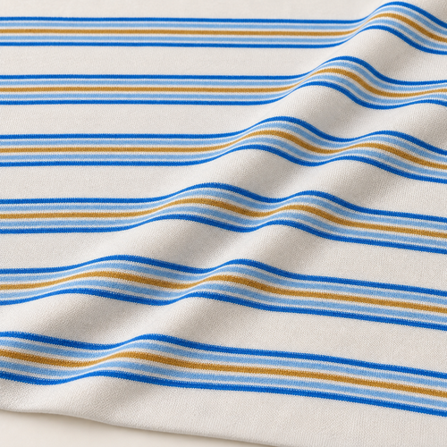Striped Cotton Jersey Knit Fabric, Royal Blue and Yellow Stripe, 60% Polyester 40% Cotton 162 GSM, Soft Drapey Apparel Fabric, Sold by the Yard — styled fabric photograph