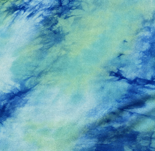 60" Modal & Spandex Stretch Tie Dyed Blue Green Jersey Knit Fabric — styled fabric photograph