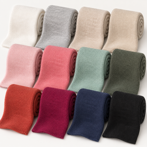 Brushed stretch knit in all twelve colors arranged to show all color options
