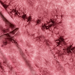 Burgundy bamboo spandex tie-dye jersey knit fabric, styled product photo
