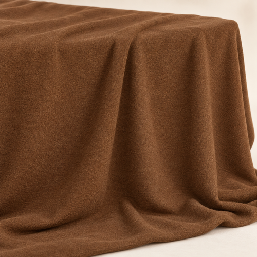 Brown Stretch Knit Fabric, 100% Polyester Solid, Leggings Activewear Apparel Fabric, Sold by the Yard — styled fabric photograph