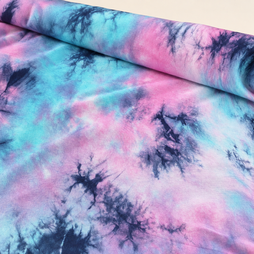 Tie Dyed Bamboo Spandex Knit Fabric - Cotton Candy Pink Blue, 60" Wide — styled fabric photograph