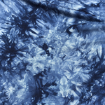 Dark Navy Blue bamboo spandex tie-dye jersey knit fabric, styled product photo