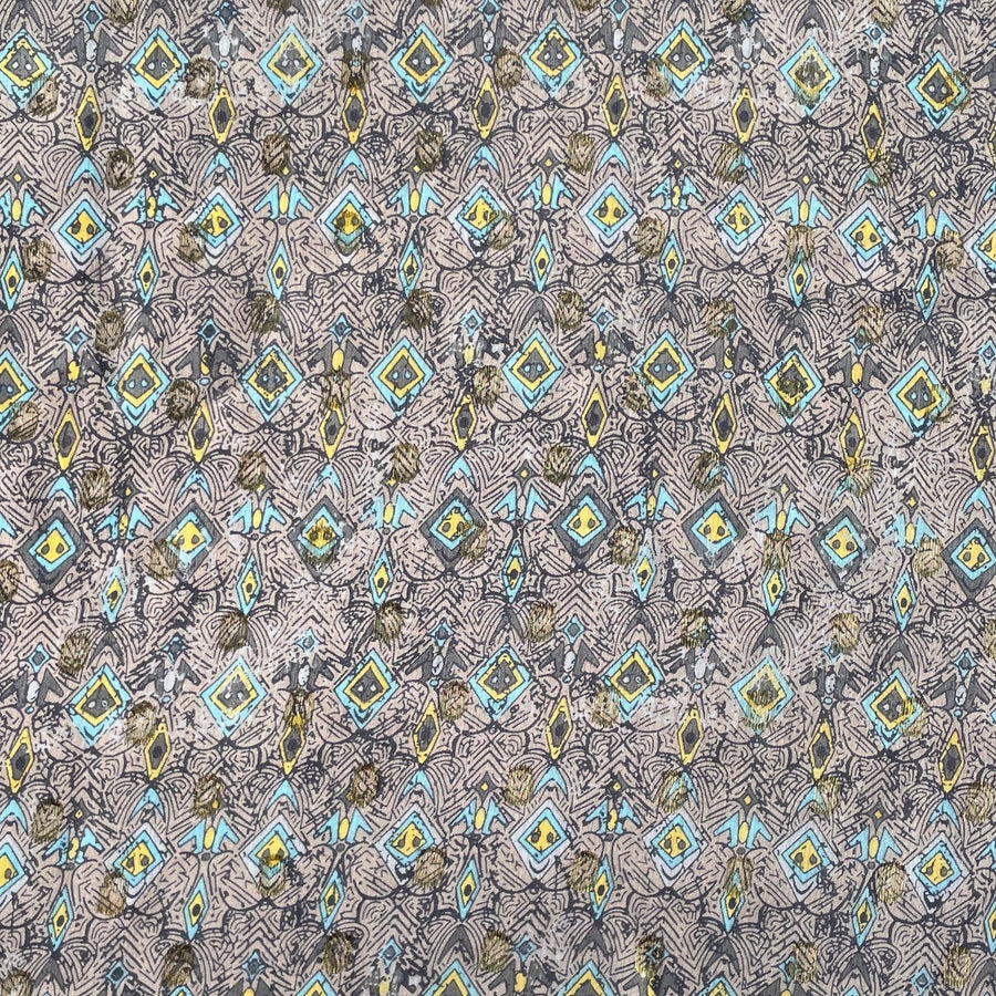 100% Japanese Patterened Beige Abstract Lightweight Silk Fabric by the Yard - Luxury Material for Sewing, Dressmaking, and Crafts