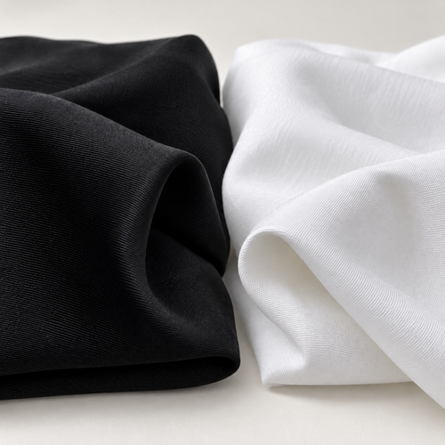 58" 100% Tencel Lyocell Bengaline Faille Ghost Optic White & Black — both color options, styled fabric photograph