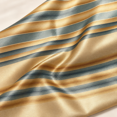 gold blue striped silk light study — styled from the authentic APC Fabrics listing photograph