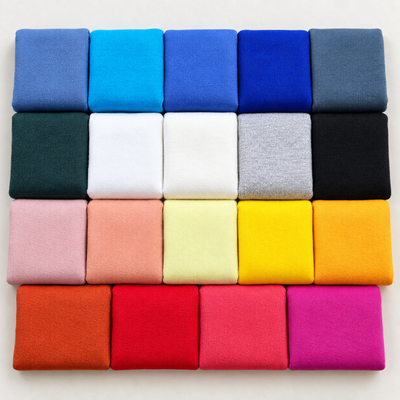 heavy-french-terry-all-nineteen-colors fabric showing the full color range in a styled arrangement