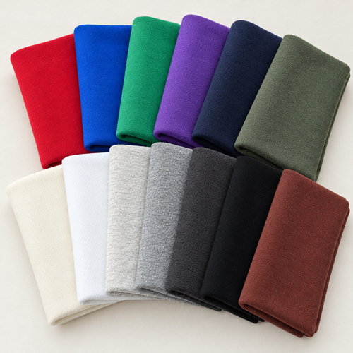 heavy usa cotton thirteen color fanned folds arranged to show all color options