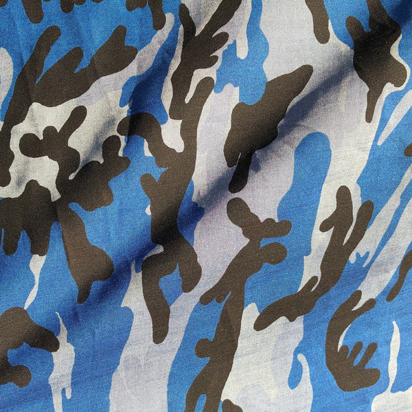 60" 100% Tencel Lyocell Chambray Blue Camouflage Camo Print Apparel Fabric By the Yard