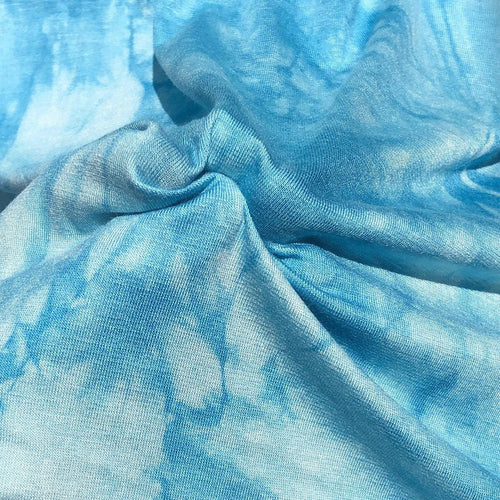 Sky Blue Tie Dye Bamboo Spandex Jersey Knit Fabric, 60" Wide