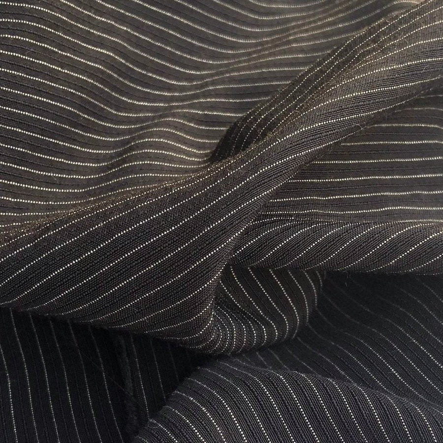 Striped Cotton Lyocell Fabric, Black & White Blend, 58" Wide