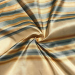 56" 100% Silk Gold Yellow Blue Striped 5 OZ Woven Fabric By the Half Yard