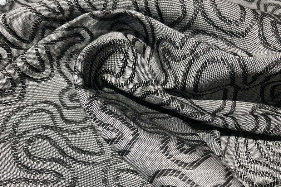 60" 100% Cotton Embroidered Swirly Jacquard Heavy Black & Gray Woven Fabric By the Yard