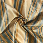 56" 100% Silk Gold Yellow Blue Striped 5 OZ Woven Fabric By the Half Yard