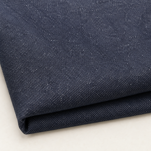 60" 100% Cotton Italian Denim 10 OZ Dark Indigo Blue Woven Fabric — styled fabric photograph