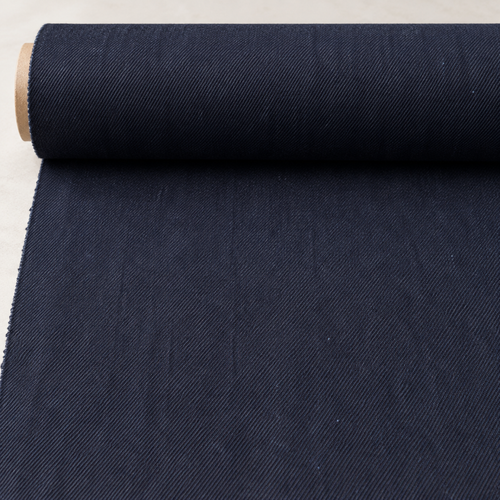 60" 100% Cotton Japanese Denim 10 OZ Dark Indigo Blue Woven Fabric — styled fabric photograph