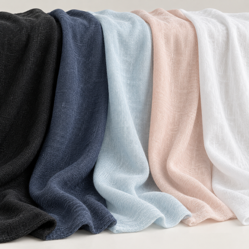 linen jersey five color soft waterfall arranged to show all color options