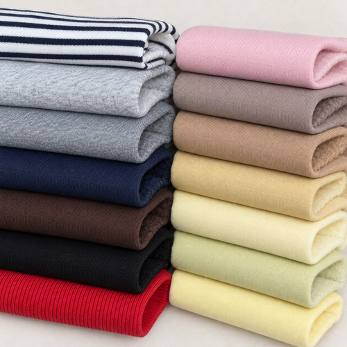 medium cotton fleece fourteen color open folds arranged to show all color options