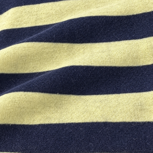 Striped Cotton Jersey Knit Fabric, Dark Navy and Yellow Stripe, 50% Cotton 50% Polyester 145 GSM, Sold by the Yard — styled fabric photograph