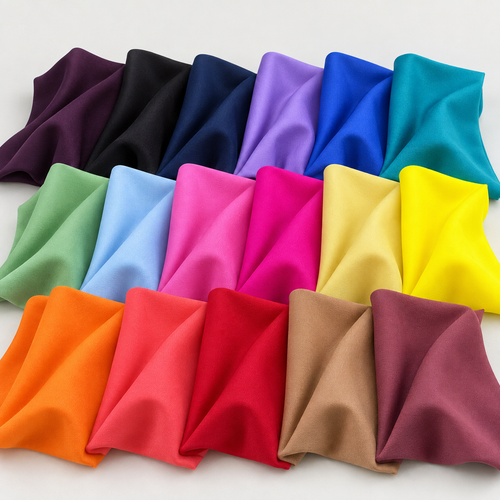 nylon spandex seventeen color fluid folds arranged to show all color options