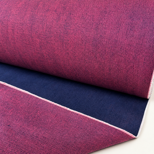 Red/Blue Contrast Weft Selvedge Denim – Premium Raw Japanese Selvedge | By The Yard | 32"-40" Wide — styled fabric photograph