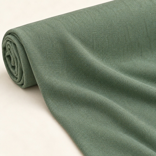 Sage Green Stretch Knit Fabric, 100% Polyester Solid, Leggings Activewear Apparel Fabric, Sold by the Yard — styled fabric photograph