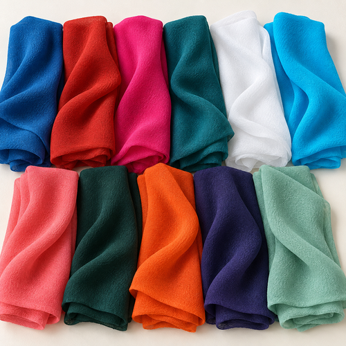 Tencel cupro georgette full eleven-color range arranged to show all color options