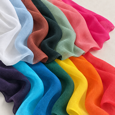 Tencel cupro georgette full fourteen-color range arranged to show all color options
