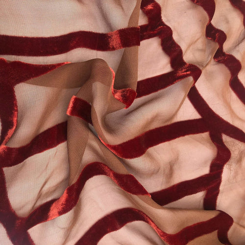 42" Clear Burgundy Maroon Red Striped Silk Velvet Blend Woven Fabric By the Yard - APC Fabrics