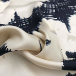 42" Cream White & Dark Blue 100% Silk Twill Print Light Woven Fabric By the Yard - APC Fabrics
