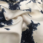 42" Cream White & Dark Blue 100% Silk Twill Print Light Woven Fabric By the Yard - APC Fabrics