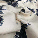42" Cream White & Dark Blue 100% Silk Twill Print Light Woven Fabric By the Yard - APC Fabrics