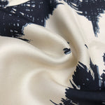 42" Cream White & Dark Blue 100% Silk Twill Print Light Woven Fabric By the Yard - APC Fabrics