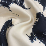 42" Cream White & Dark Blue 100% Silk Twill Print Light Woven Fabric By the Yard - APC Fabrics
