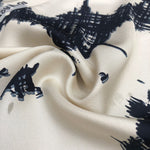 42" Cream White & Dark Blue 100% Silk Twill Print Light Woven Fabric By the Yard - APC Fabrics