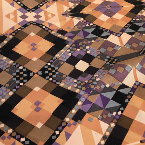 46" 100% Silk Print Interlock Multicolor Brown & Black Knit Fabric By the Yard - APC Fabrics