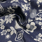52" Blue & White Cotton Denim Double Faced Floral Jacquard Woven Fabric By Yard - APC Fabrics