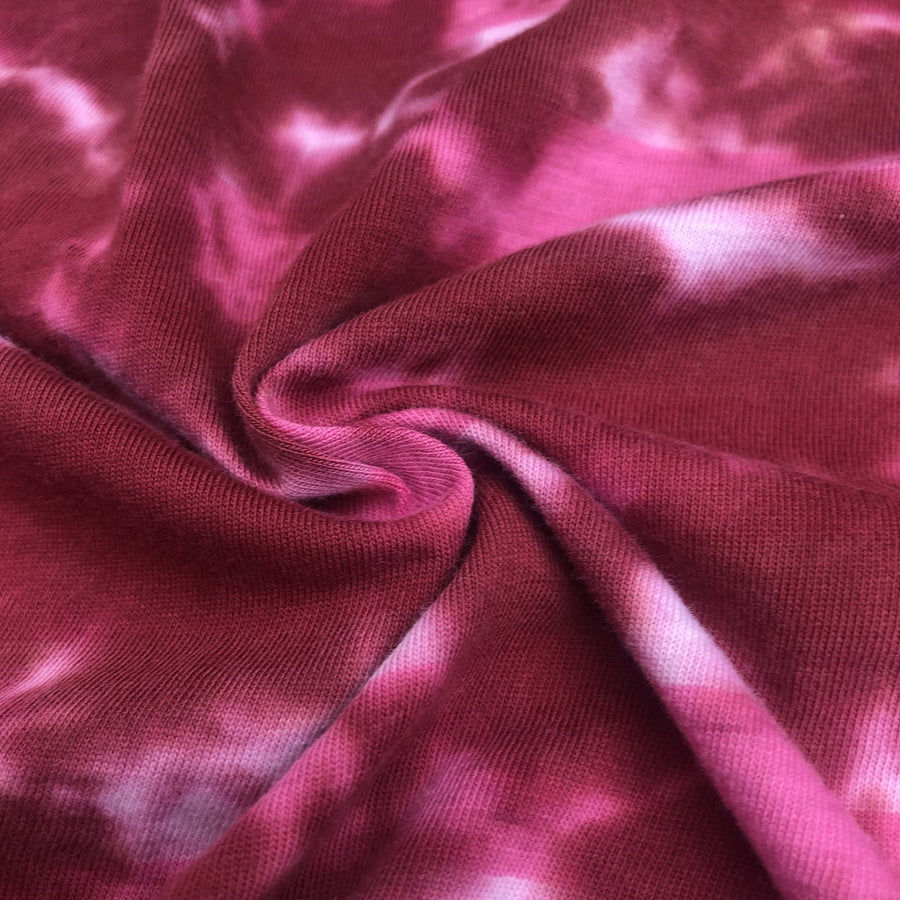 52" Pink & White Striped & Burgundy Tie Dyed Cotton Jersey Knit Fabric By Yard - APC Fabrics