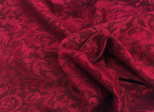 52" Red Rayon Spandex Stretch Blend Floral Jacquard Knit Fabric By the Yard - APC Fabrics