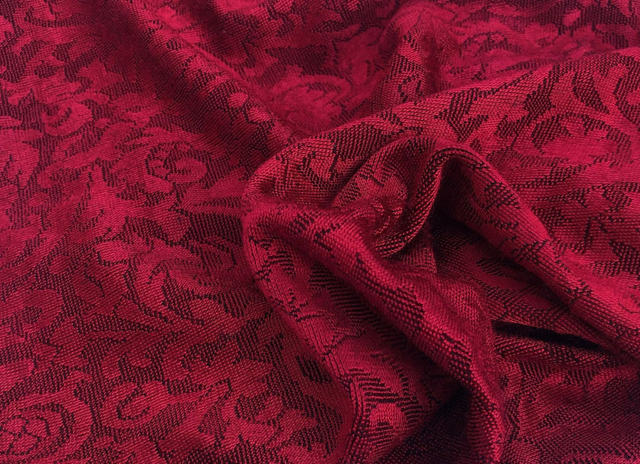 52" Red Rayon Spandex Stretch Blend Floral Jacquard Knit Fabric By the Yard - APC Fabrics