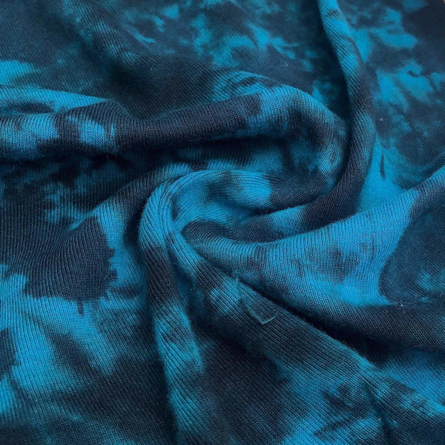 54" Aqua Blue & Black 100% Cotton Jersey Tie Dye Knit Fabric By the Yard - APC Fabrics