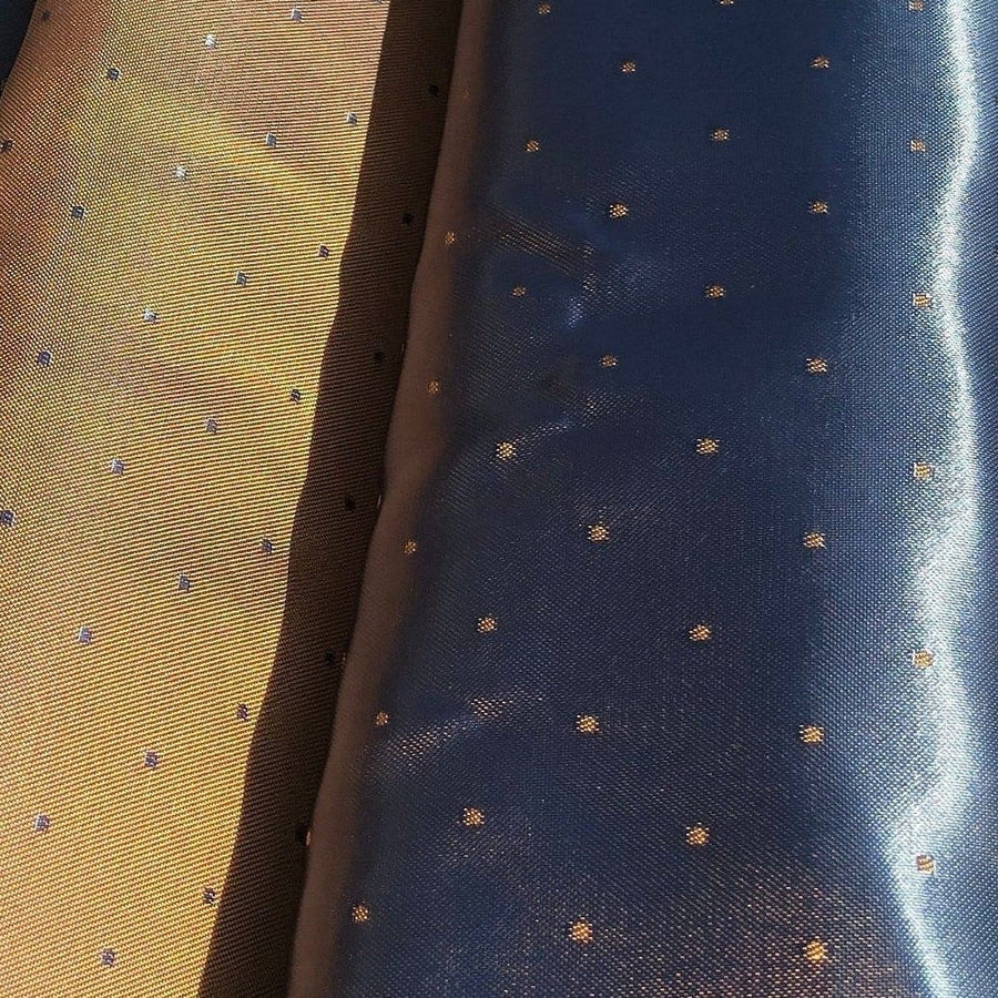 56" Blue & Gold Double Faced Polka Dot Nylon Poly Blend Woven Fabric By the Yard - APC Fabrics