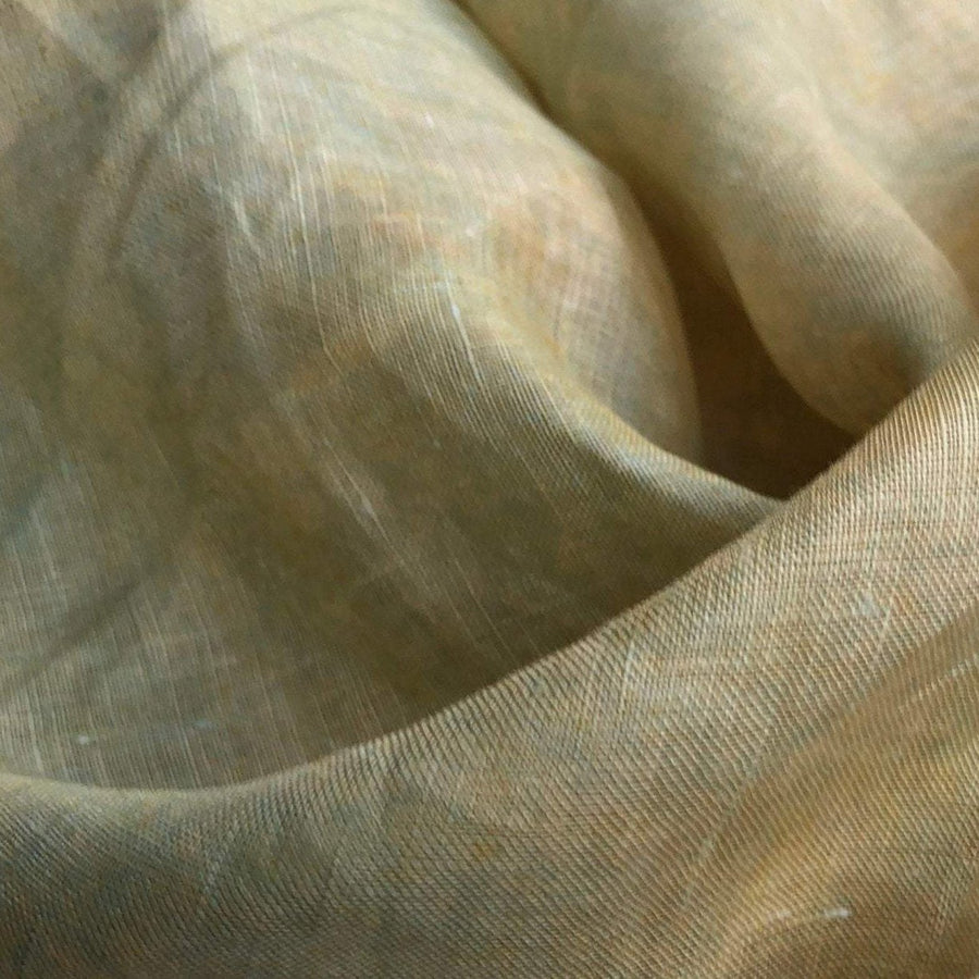 56" Tie Dyed Yellow & Blue 100% Linen WATER STAINED Woven Fabric By Yard - APC Fabrics