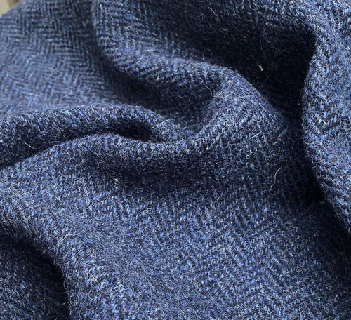 56" Dark Navy 100% Wool Herringbone Heavy Woven Fabric By the Yard - APC Fabrics