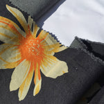 58" Dark Indigo Blue Printed Floral 100% Cotton Denim Light Woven Fabric By Yard - APC Fabrics